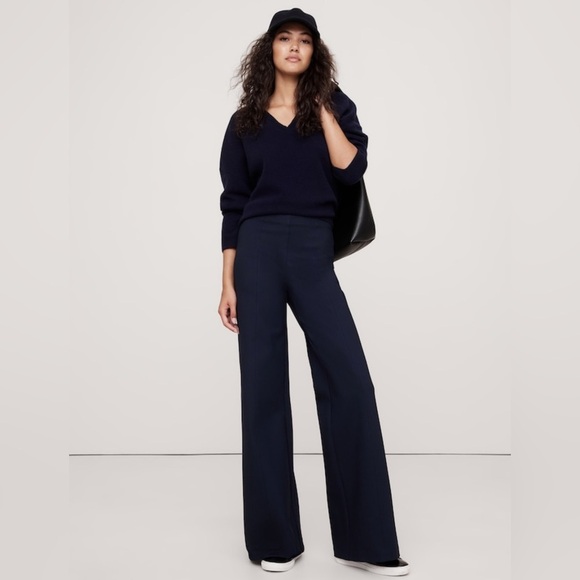 NWT Banana Republic Wide Leg Everywhere Ponte Hyper Navy Blue Pant Sz S (603873) - Picture 2 of 9